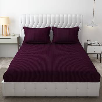 Roman Glace Cotton Satin Striped/Lining, Solid Plain Color, Bedsheet with Two Pillow Covers 1
