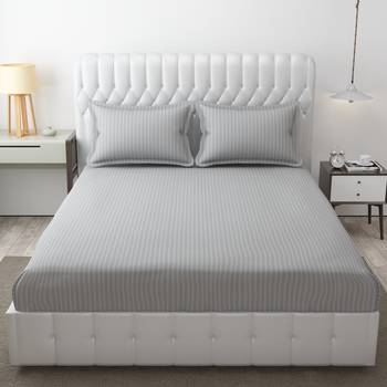 Roman Premium Cotton Satin Stripes/Lining Plain Bedsheet for Double Bed 250TC Bedsheet with Two Pillow Covers 1