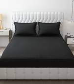 Roman Solid Satin Stripe Double Bed Bedsheet 90x100 Inches + 2 Pillow Cover for Home, Hotels, Guest House, PG. (Black)