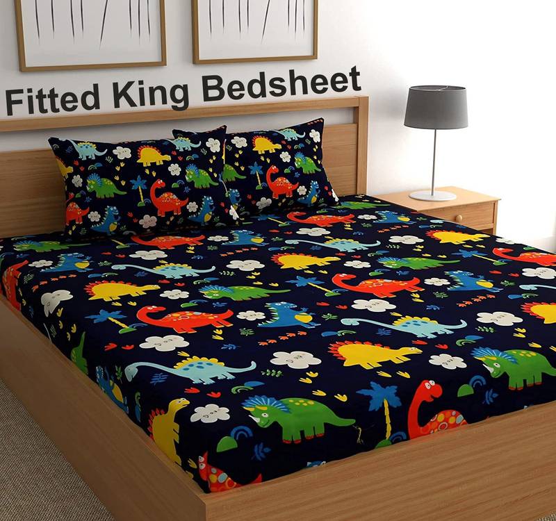 King Size Fitted Bedsheet All Round Elastic With 2 Pillow Covers -Fit Upto 8 Inches Mattress