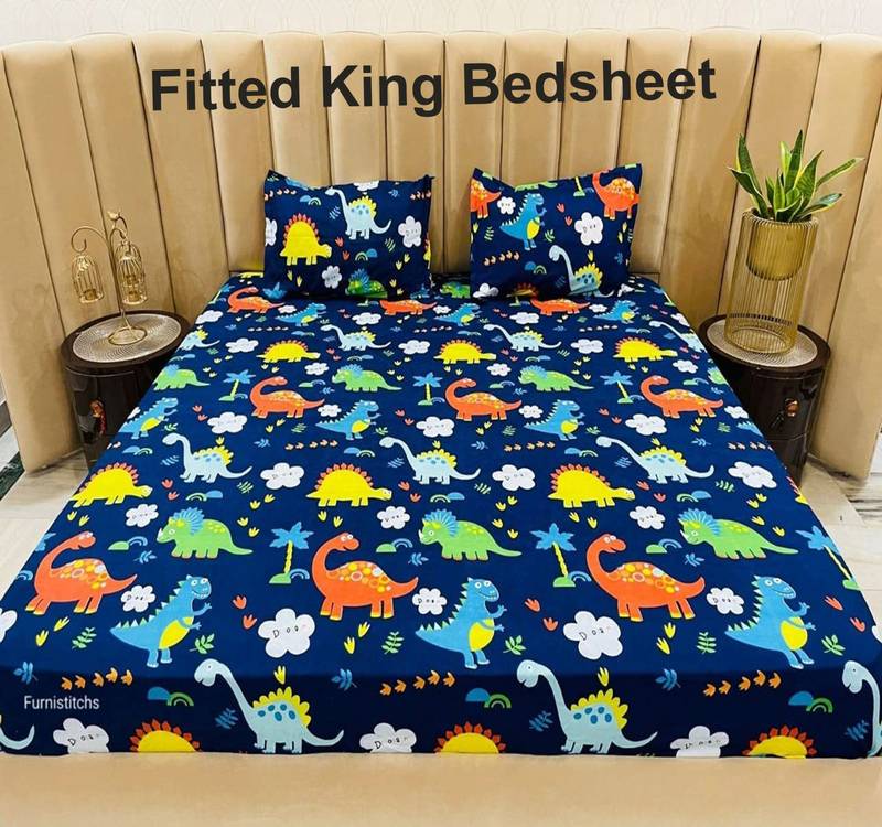 Fitted Bedsheet Size King All Round Elastic with 2 Pillow Covers - Fit Upto 8 Inches Mattress