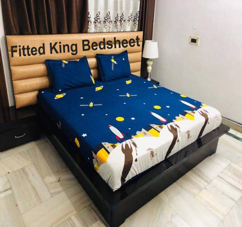 Fitted Bedsheet Size King All Round Elastic with 2 Pillow Covers - Fit Upto 8 Inches Mattress