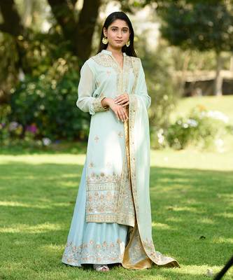 Powder Blue Sharara Suit with Dori Embroidery 1