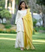 Ivory Short Kurta with Sharara with Gota