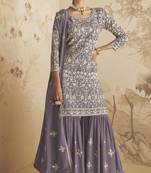 Lavender Embroidered Georgette Salwar Suit