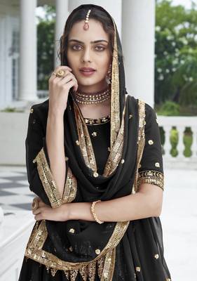 Black Color Party Wear Georgette Lehenga Choli With sequin Work 2