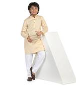 Beige plain cotton boys-kurta-pyjama