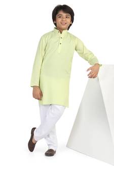 Green plain cotton boys-kurta-pyjama