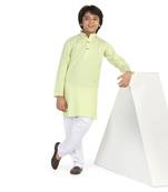 Green plain cotton boys-kurta-pyjama