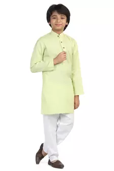 Green plain cotton boys-kurta-pyjama