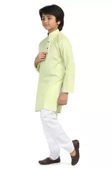 Green plain cotton boys-kurta-pyjama