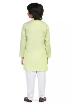 Green plain cotton boys-kurta-pyjama