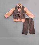 Pink Shirt With Grey Pant/Grey Honey Bee Print Half Jacket With Bow Tie Set