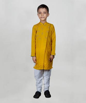 Mustard Goggles Embroidery And Pintux Kurta Set 1