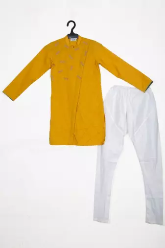 Mustard Goggles Embroidery And Pintux Kurta Set