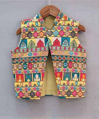Yellow Drape Kurta With Multi Colour Asymmetrical Jacket Set 3