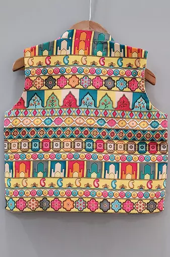 Yellow Drape Kurta With Multi Colour Asymmetrical Jacket Set
