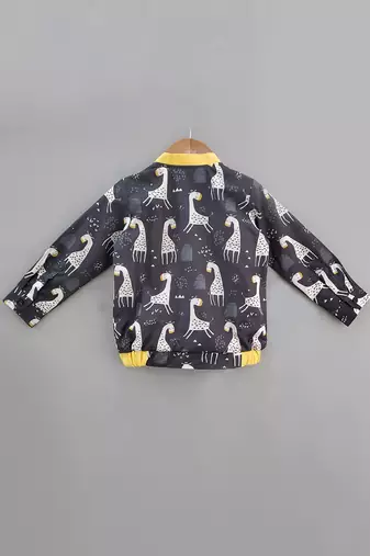 Black Giraffe Print Bomber Jacket Unisex