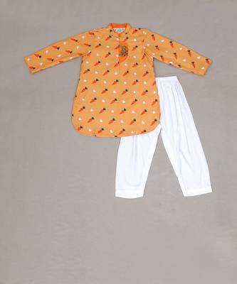 Orange Carrot Print Kurta With Salwar Set 1