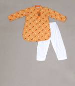 Orange Carrot Print Kurta With Salwar Set