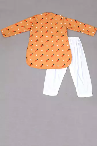 Orange Carrot Print Kurta With Salwar Set