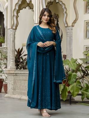 Dark Blue Santoon Anarkali Dress 3 pieces Salwar Kameez set 3
