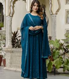 Dark Blue Santoon Anarkali Dress 3 pieces Salwar Kameez set