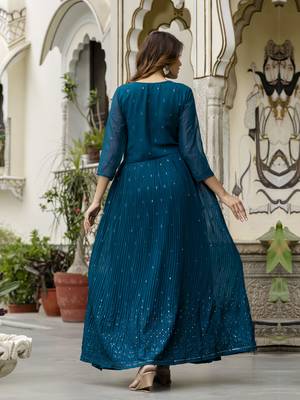 Dark Blue Santoon Anarkali Dress 3 pieces Salwar Kameez set 4