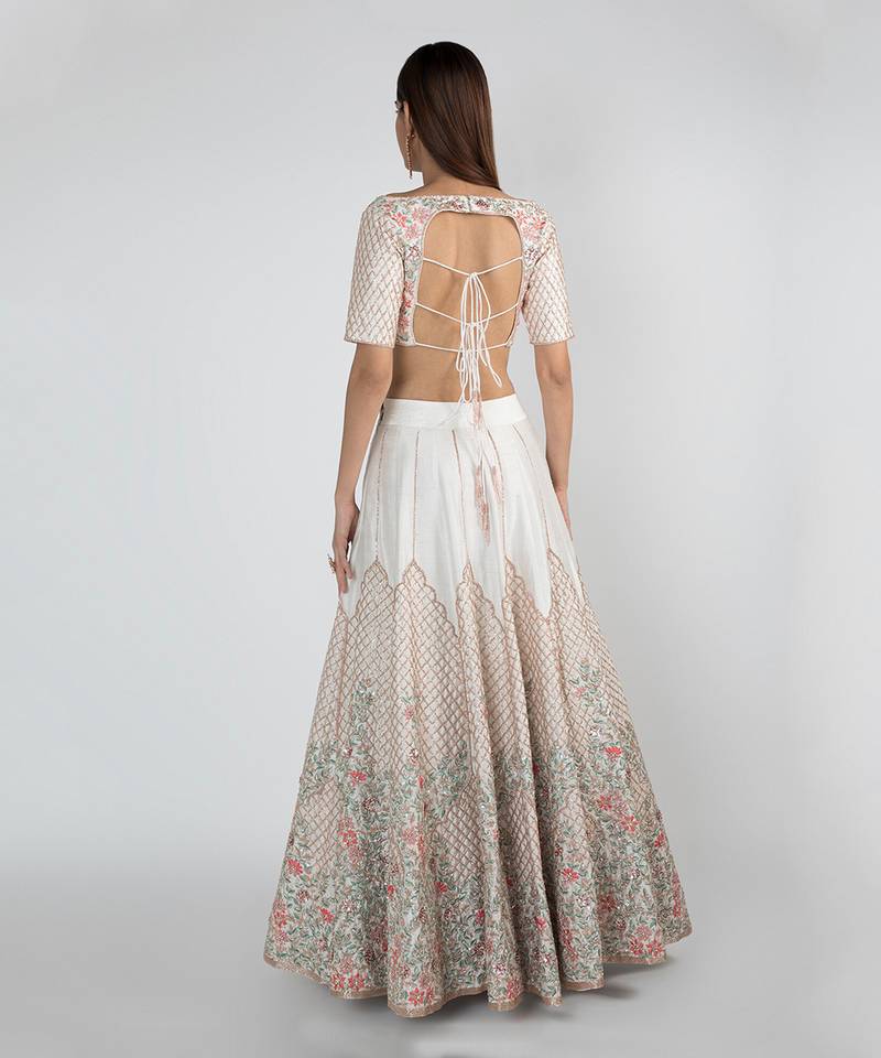 WHITE EMBROIDERED LEHENGA SET