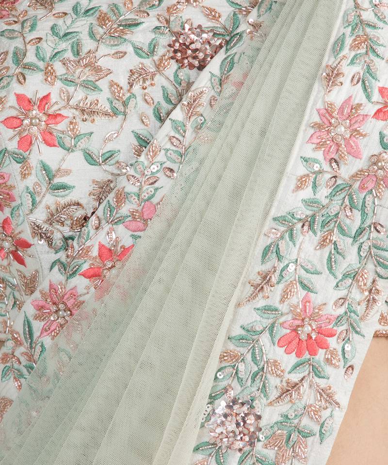 WHITE EMBROIDERED LEHENGA SET