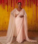 Light Pink Dupion and Organza Draped Saree Set