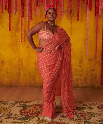 Coral Embroidered Saree Set 1