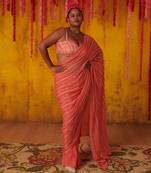 Coral Embroidered Saree Set