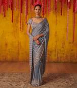 Grey Embroidered Draped Saree Set