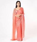 Coral Embroidered Saree Set