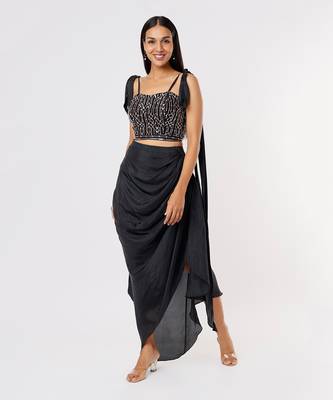 Black dhoti with tie up blouse 1