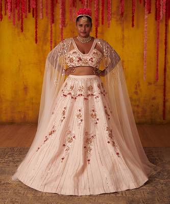 Crystal Pink Embroidered Lehenga Set 1