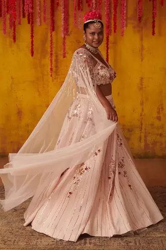 Crystal Pink Embroidered Lehenga Set