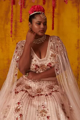 Crystal Pink Embroidered Lehenga Set