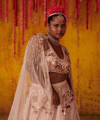 Crystal Pink Embroidered Lehenga Set 4