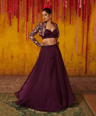 Purple Embroidered lehenga with Jacket 1