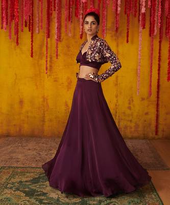 Purple Embroidered lehenga with Jacket 2