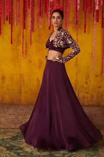Purple Embroidered lehenga with Jacket