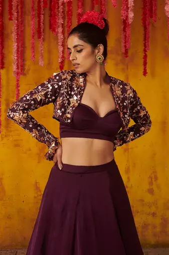 Purple Embroidered lehenga with Jacket