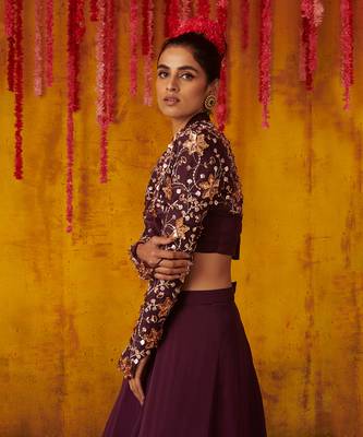 Purple Embroidered lehenga with Jacket 4