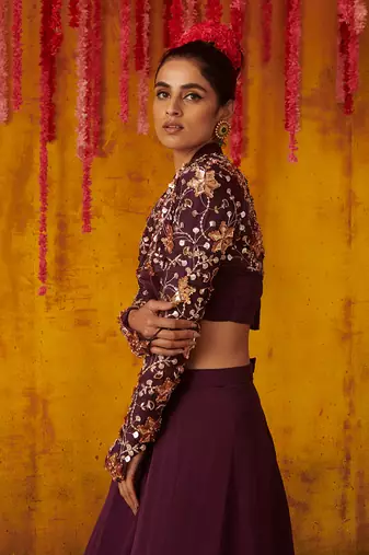 Purple Embroidered lehenga with Jacket