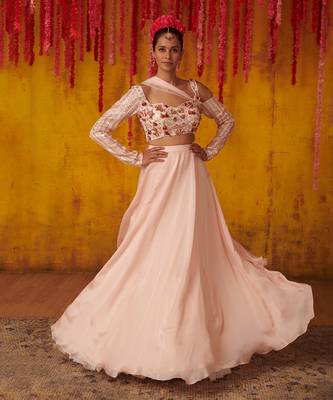 Light Pink Satin Organza Lehenga Set 1