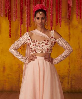 Light Pink Satin Organza Lehenga Set 2