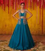 Crystal Teal Satin Organza Lehenga Set