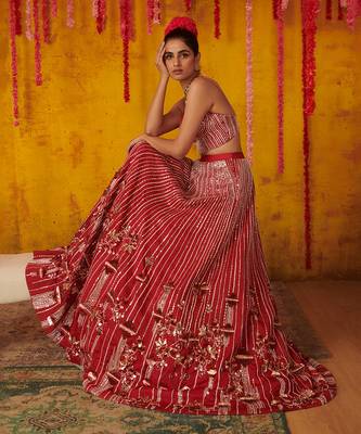 Ruby Red Embroidered Lehenga Set 3